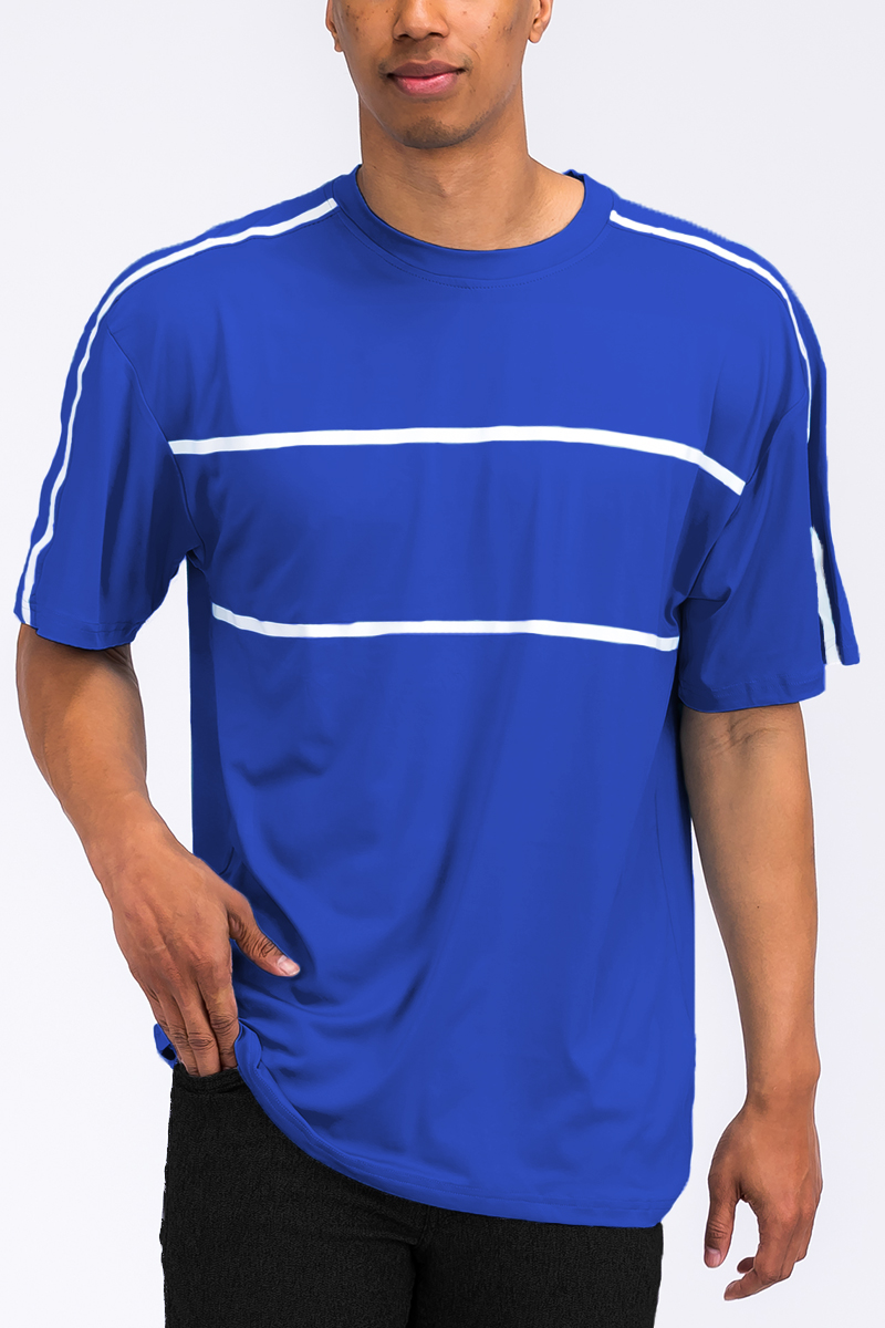 Jordan Solid Tape T-shirt featuring a round neck and straight hem, made from a breathable polyester and spandex blend.
