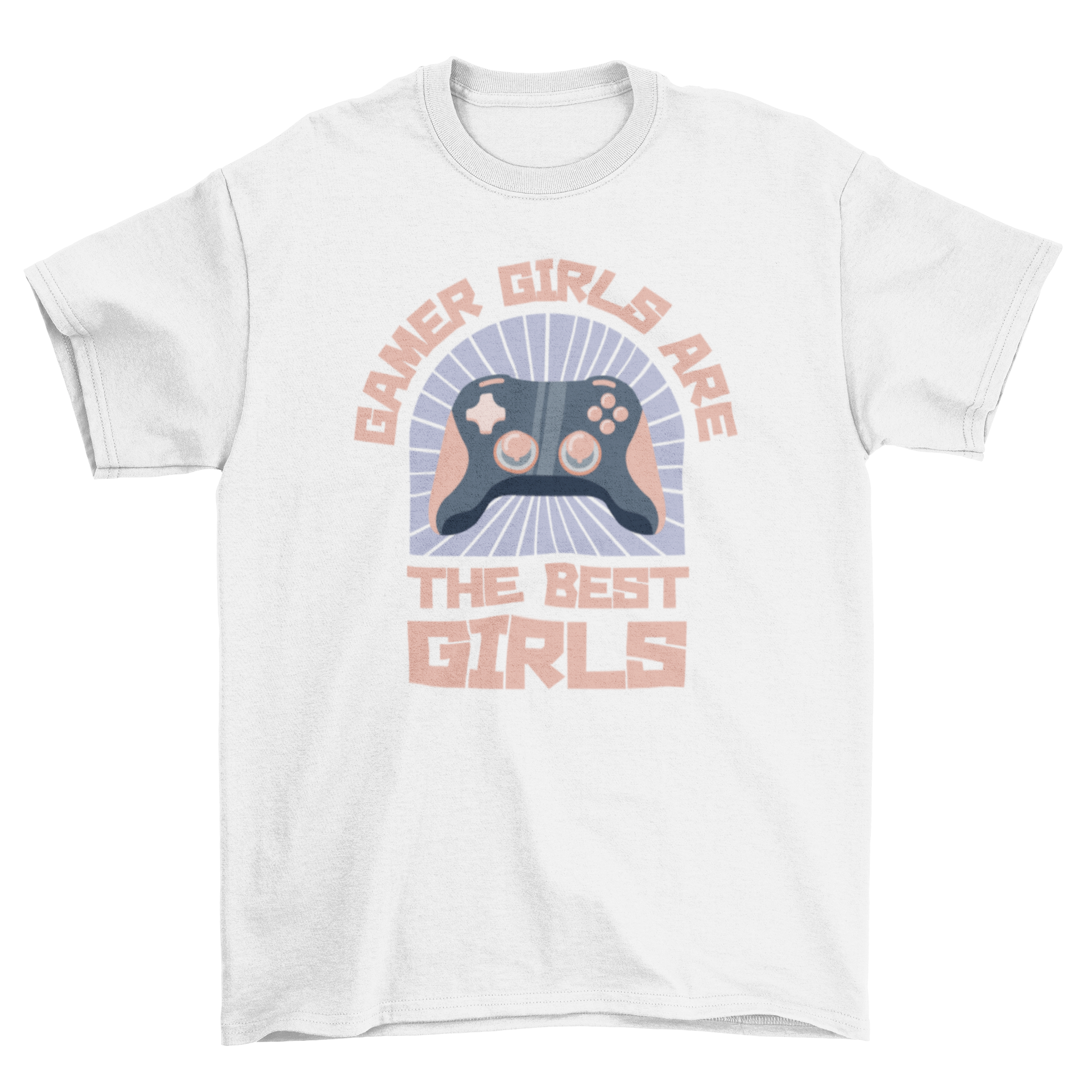 A stylish t-shirt featuring a joystick graphic and the quote 'Gamer girls are the best girls', perfect for gaming enthusiasts.
