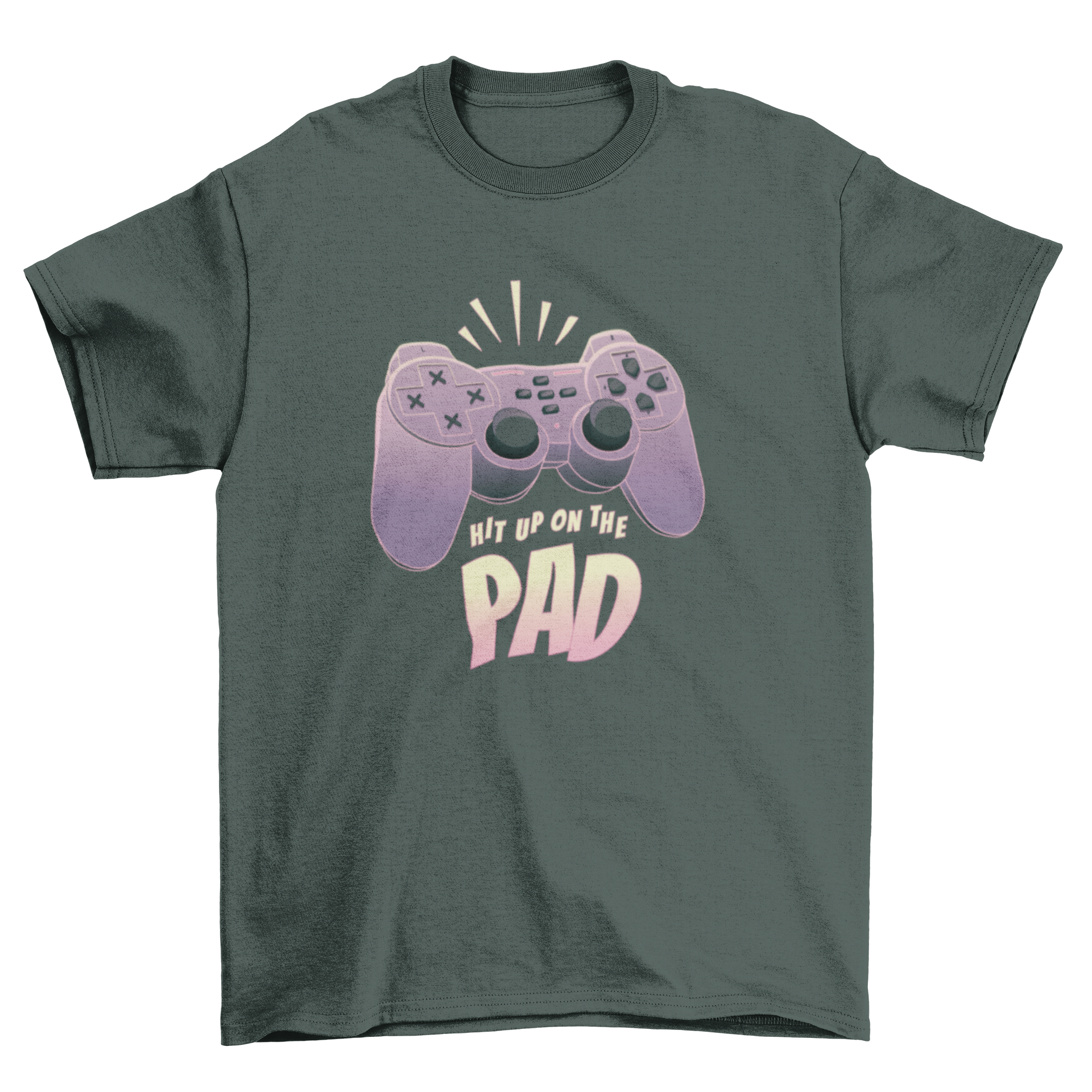 A stylish t-shirt featuring a joystick graphic and the quote 'Hit up on the pad', perfect for gamers.