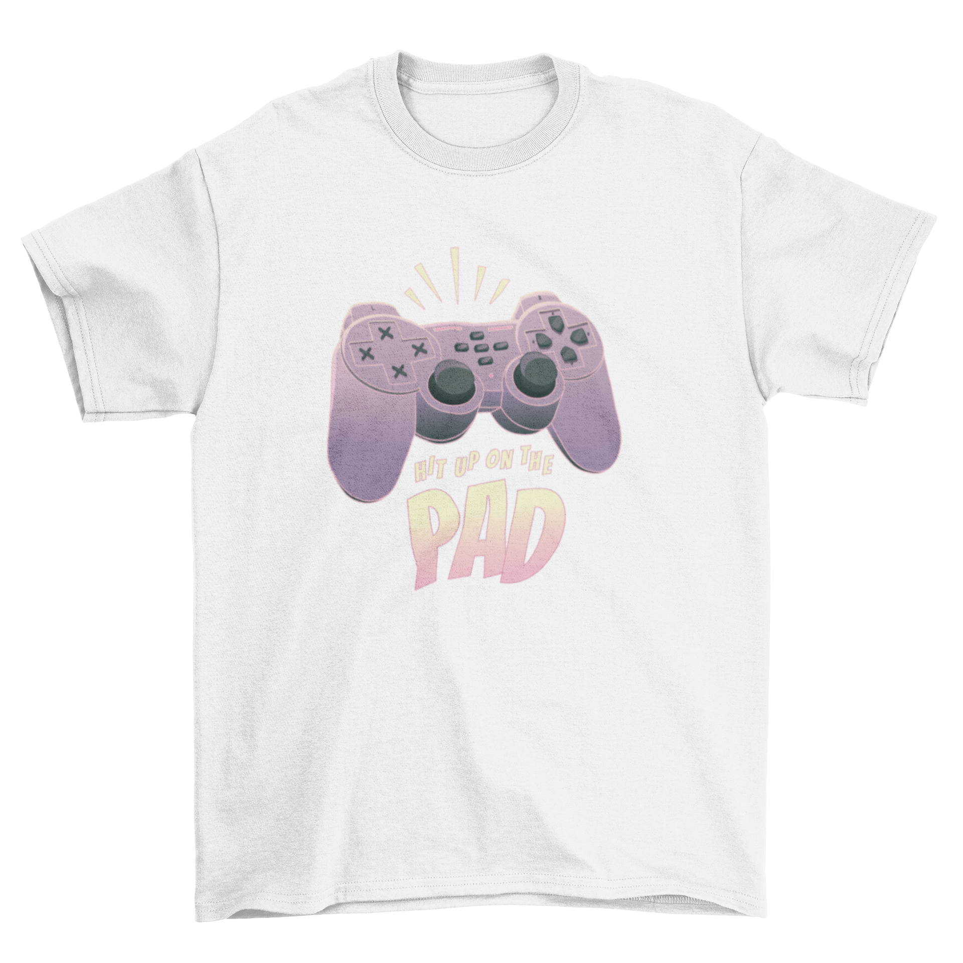 A stylish t-shirt featuring a joystick graphic and the quote 'Hit up on the pad', perfect for gamers.