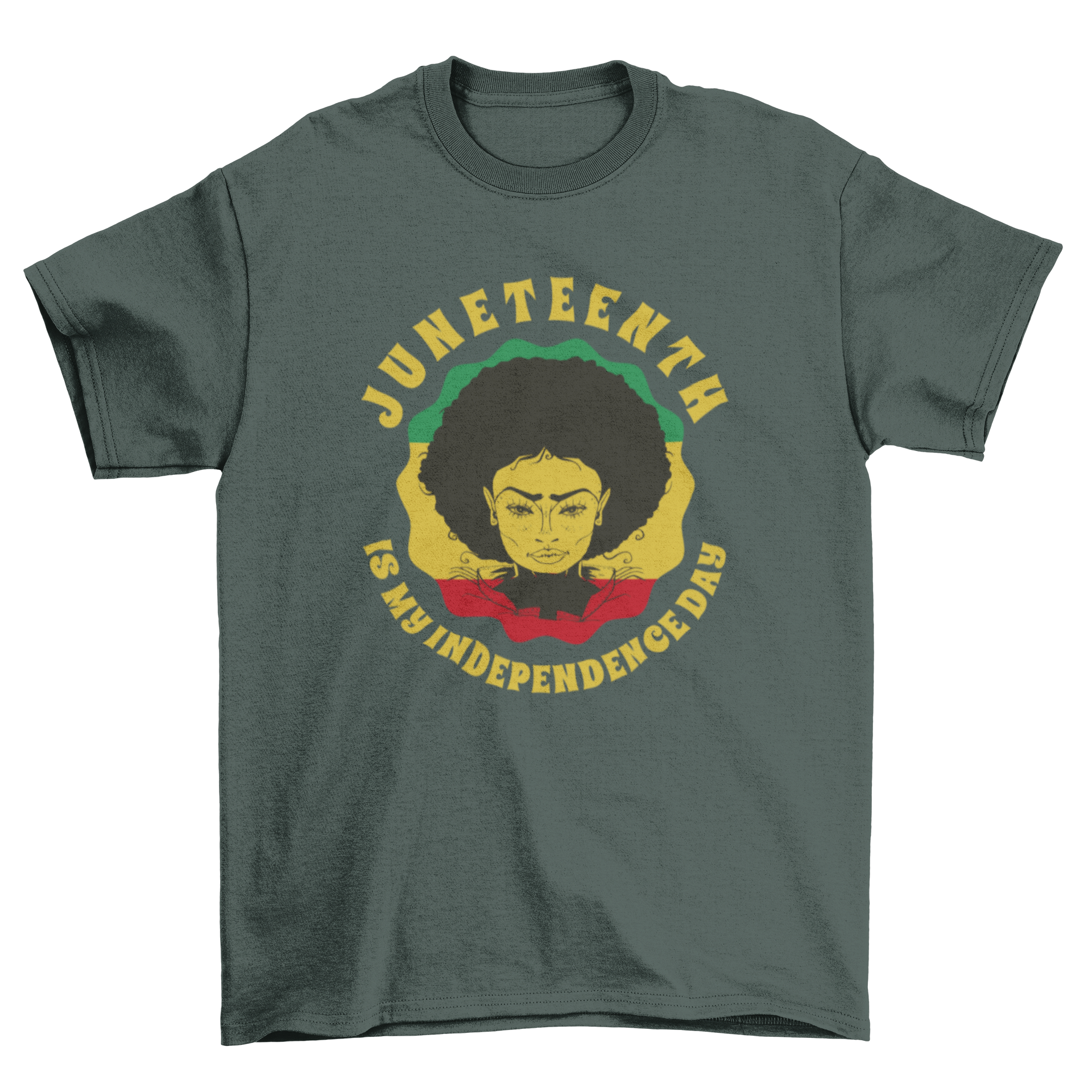 Juneteenth t-shirt featuring a black woman's portrait and the quote 'Juneteenth is my Independence Day'.