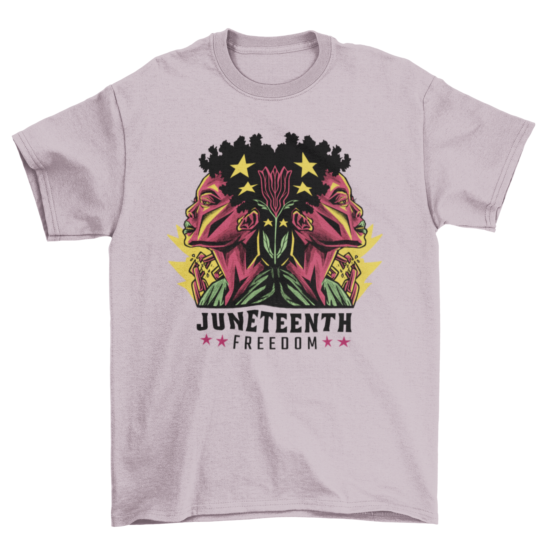 Juneteenth woman freedom t-shirt featuring a black woman illustration and the quote 'Juneteenth freedom'.