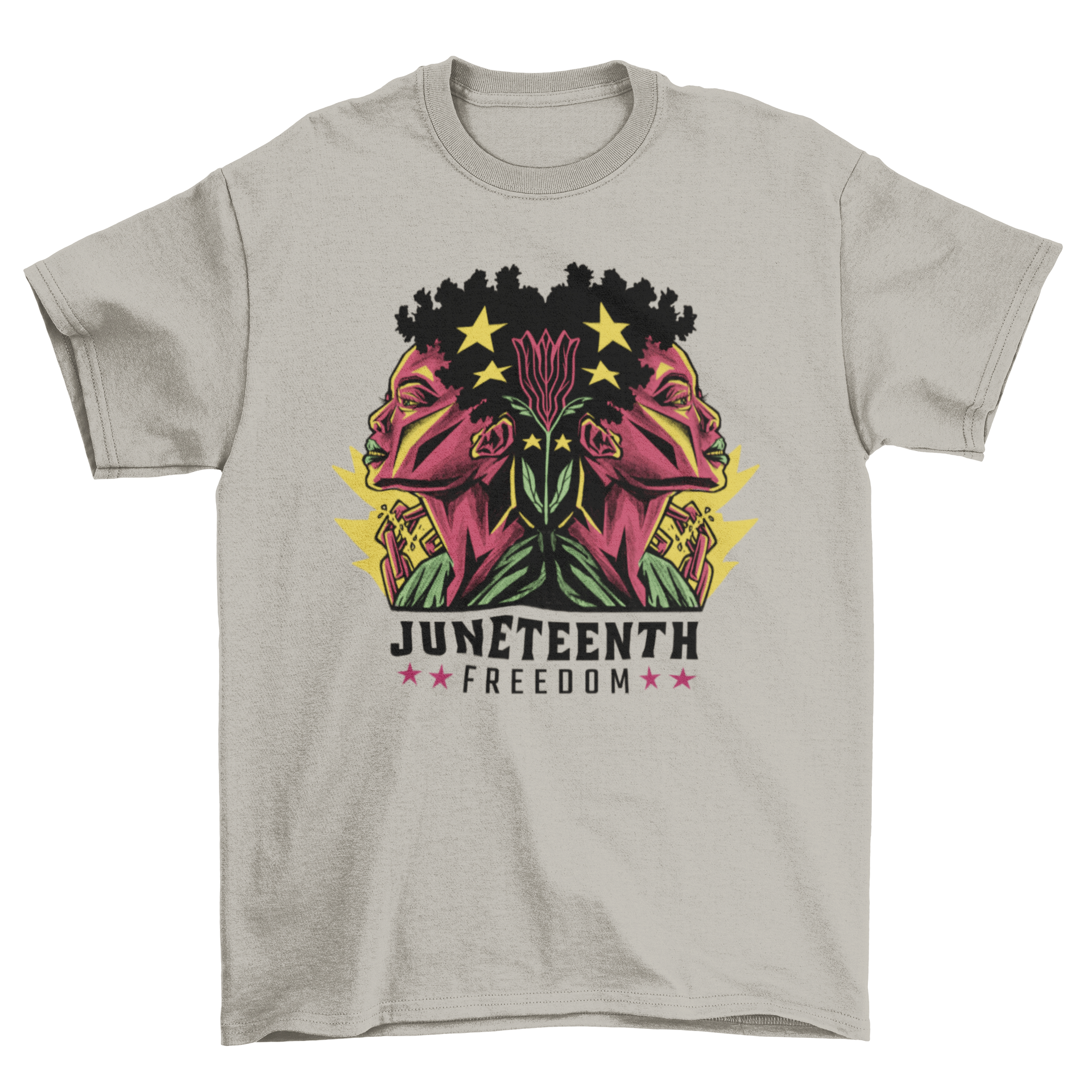 Juneteenth woman freedom t-shirt featuring a black woman illustration and the quote 'Juneteenth freedom'.