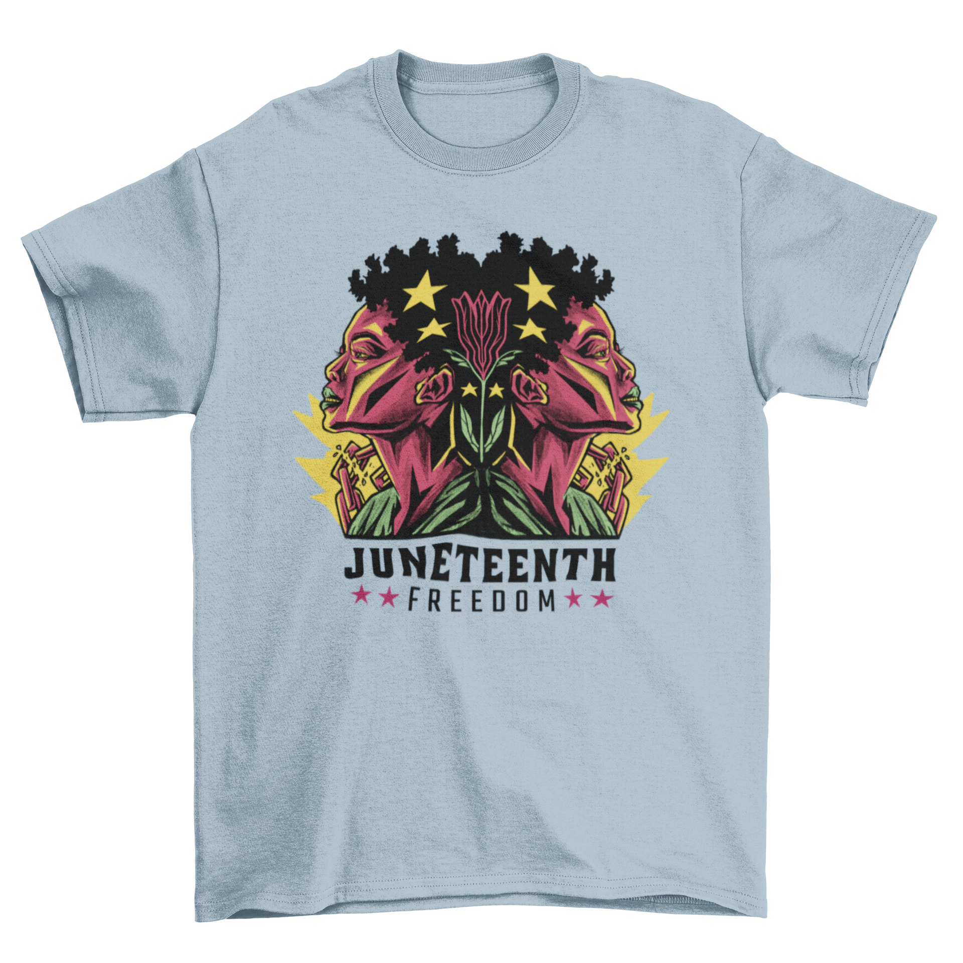 Juneteenth woman freedom t-shirt featuring a black woman illustration and the quote 'Juneteenth freedom'.
