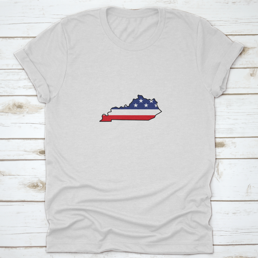 Kentucky Map Icon T-shirt featuring a patriotic vector logo design, made from high-quality cotton fabric.