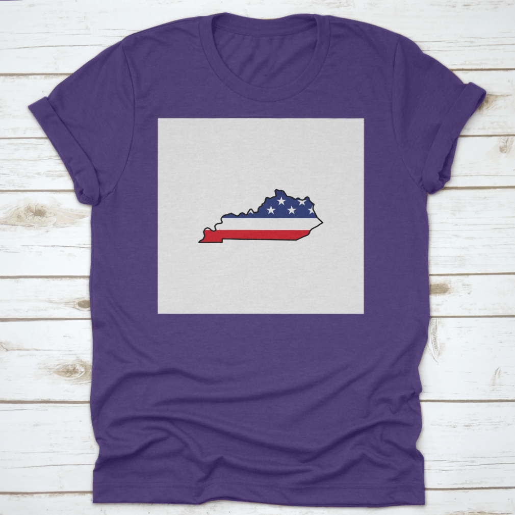 Kentucky Map Icon T-shirt featuring a patriotic vector logo design, made from high-quality cotton fabric.
