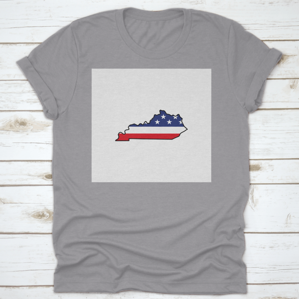 Kentucky Map Icon T-shirt featuring a patriotic vector logo design, made from high-quality cotton fabric.
