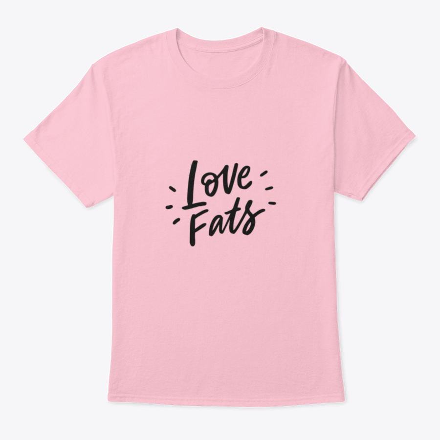 Keto Diet Hand Drawn Lettering design on a comfortable cotton shirt, showcasing the phrase 'Love Fats' in a stylish font.