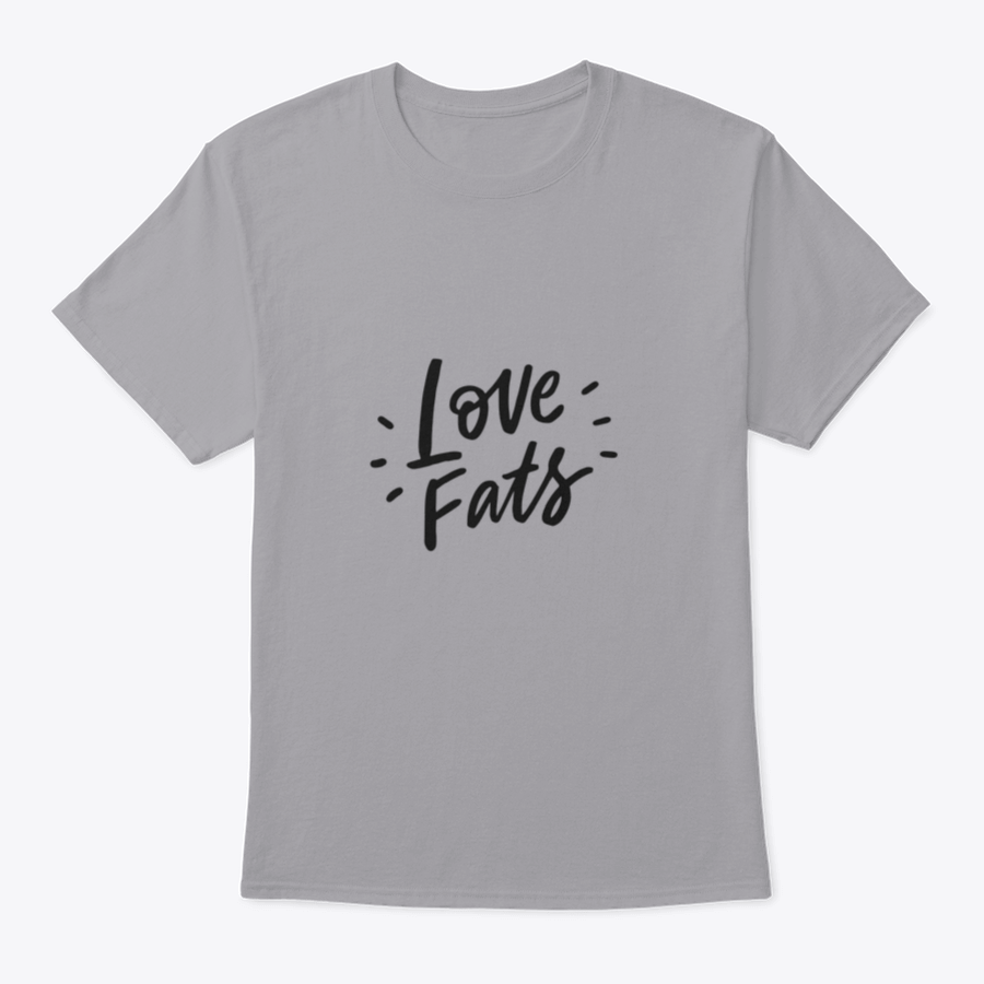 Keto Diet Hand Drawn Lettering design on a comfortable cotton shirt, showcasing the phrase 'Love Fats' in a stylish font.