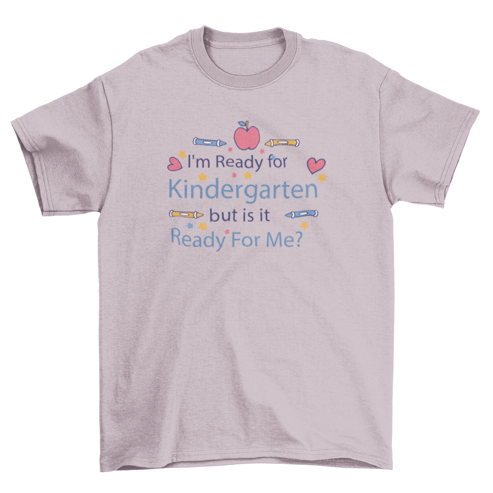 A cute t-shirt featuring the quote 'I'm ready for kindergarten, but is it ready for me?' designed for young children.