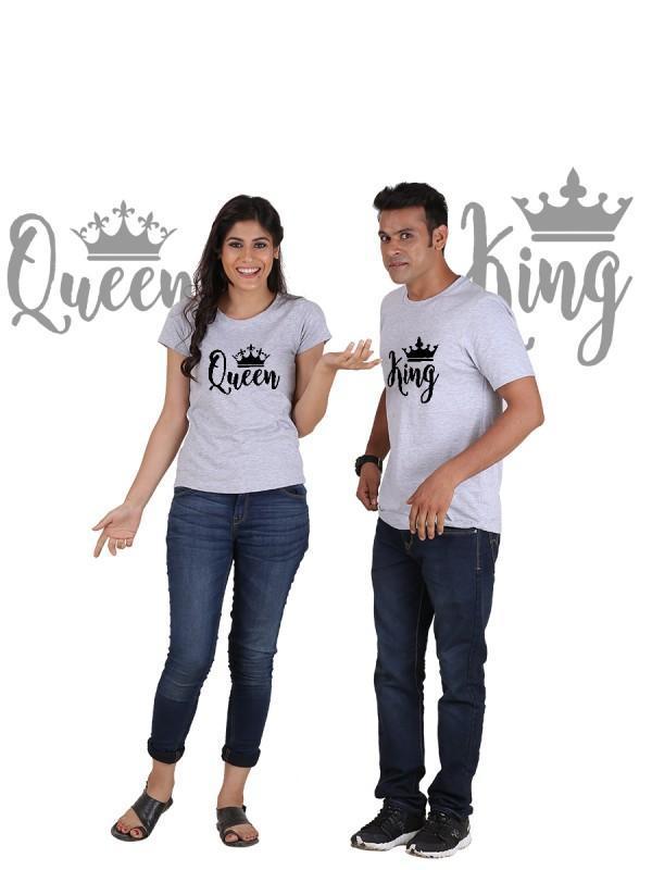 King and Queen Couple T-Shirt featuring a classic crown design, made from soft 100% cotton for comfort.