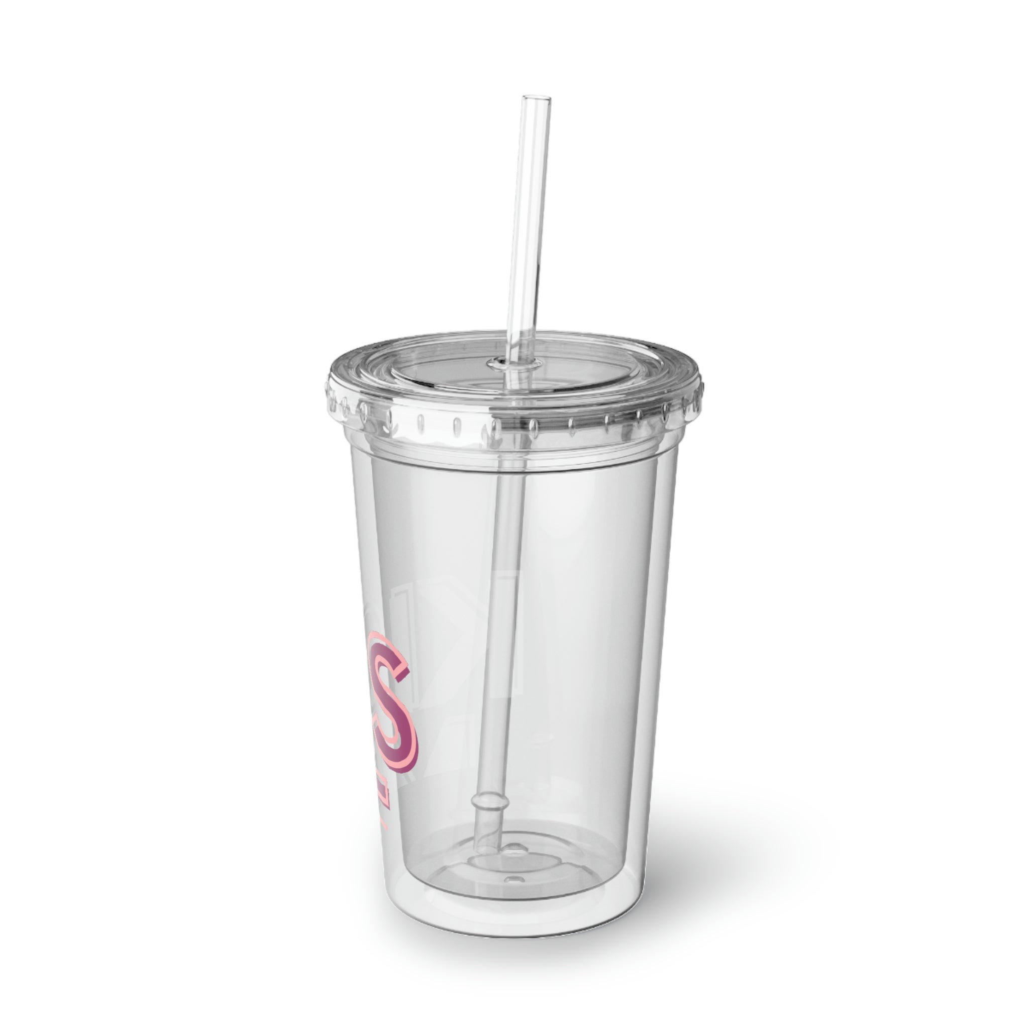 Kiss Me Please Suave Acrylic Cup with vibrant artwork, double-wall insulation, and a straw, perfect for hot and cold beverages.