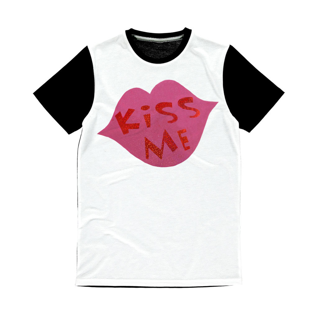 KissMe Classic Sublimation Panel T-Shirt featuring a vibrant front design and plain black back, ideal for sublimation printing.