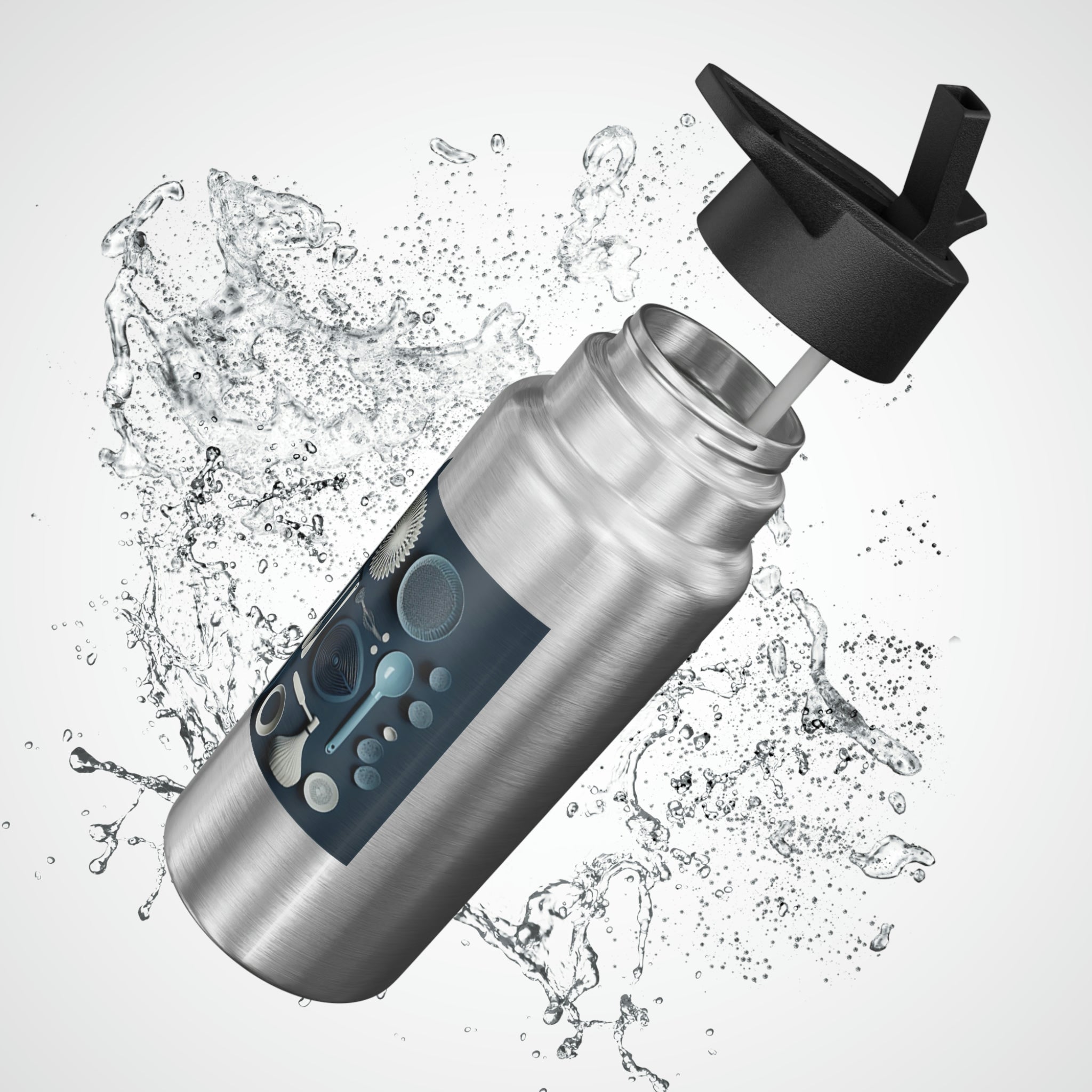 Kitchen Utensils Gator Tumbler in stainless steel with a black screw-on cap and plastic straw, showcasing a customizable design.