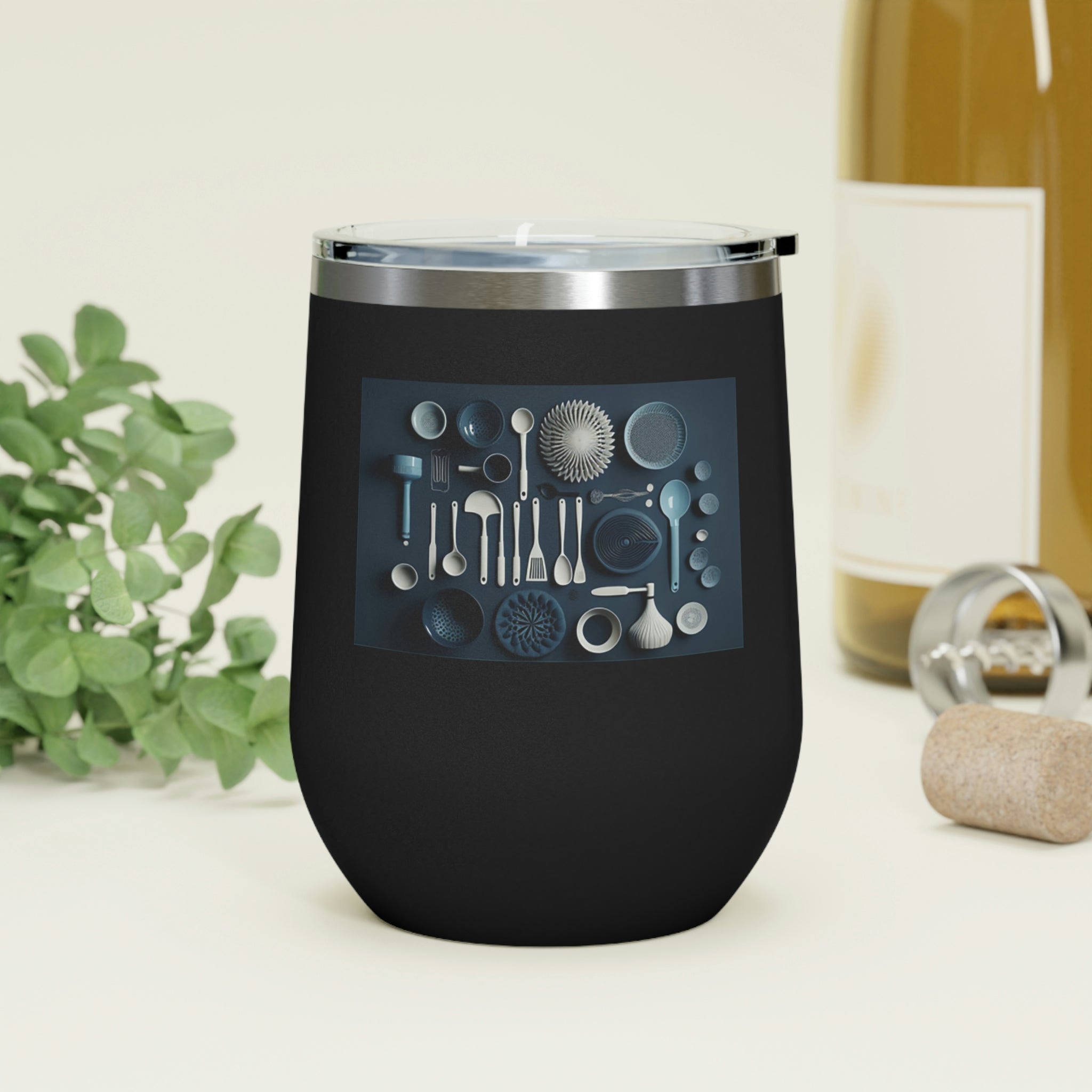 Stylish Kitchen Utensils Wine Tumbler with clear lid and stainless steel body, perfect for hot and cold beverages.
