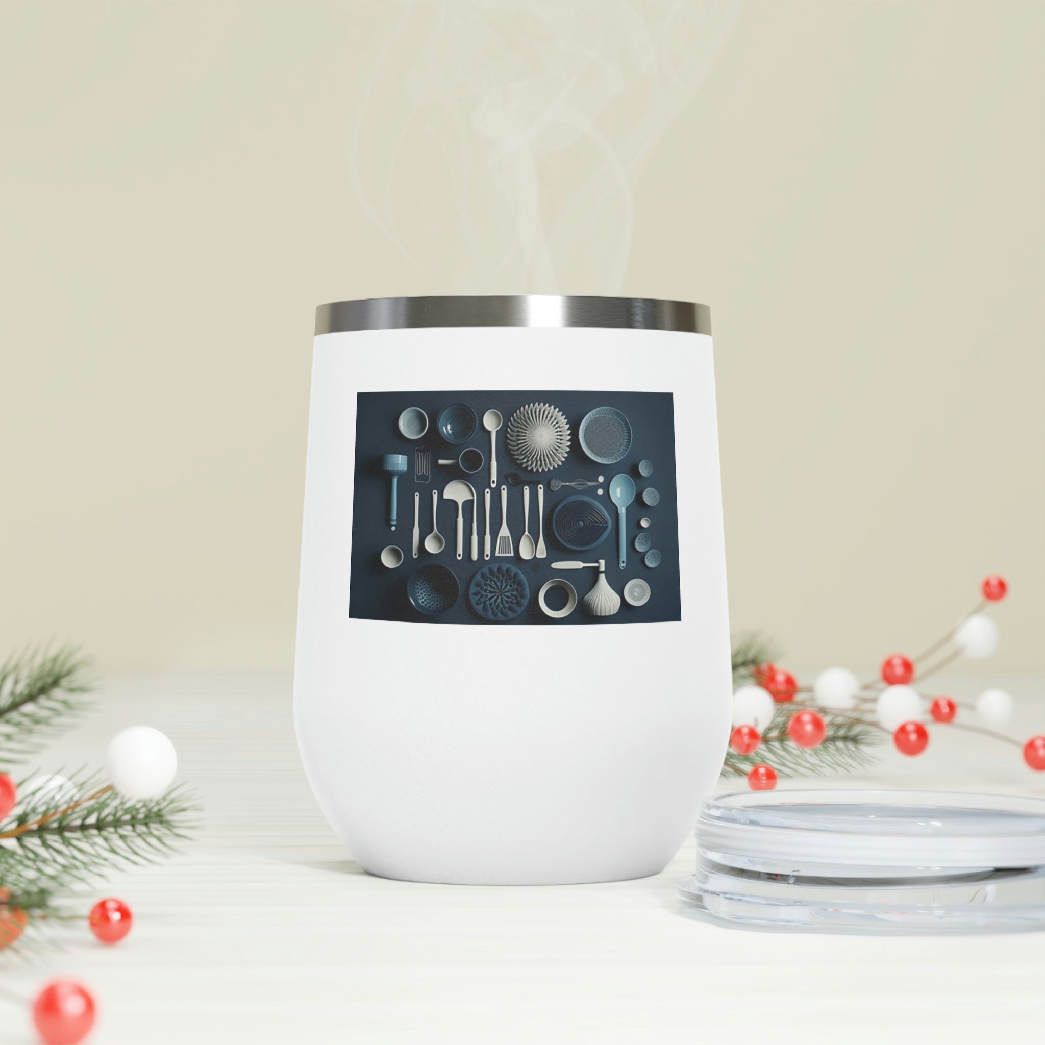 Stylish Kitchen Utensils Wine Tumbler with clear lid and stainless steel body, perfect for hot and cold beverages.