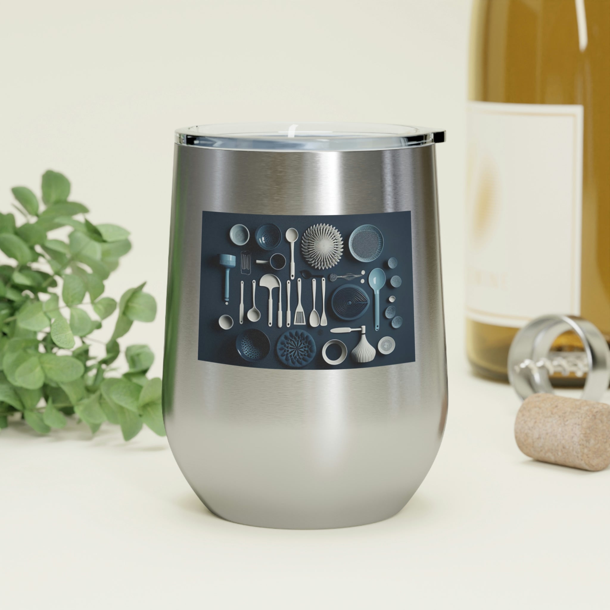 Stylish Kitchen Utensils Wine Tumbler with clear lid and stainless steel body, perfect for hot and cold beverages.
