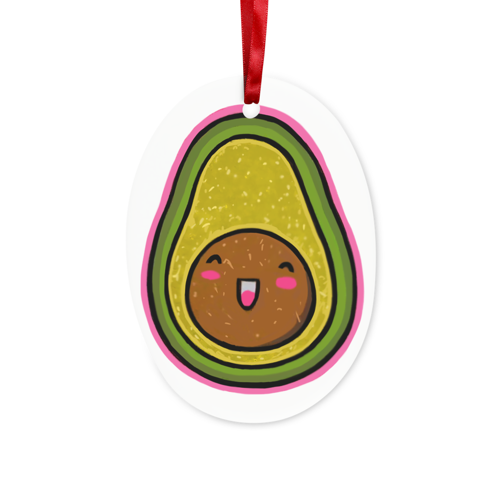Kiwi Ceramic Hanging Ornament with red ribbon and gold string, perfect for Christmas decoration.