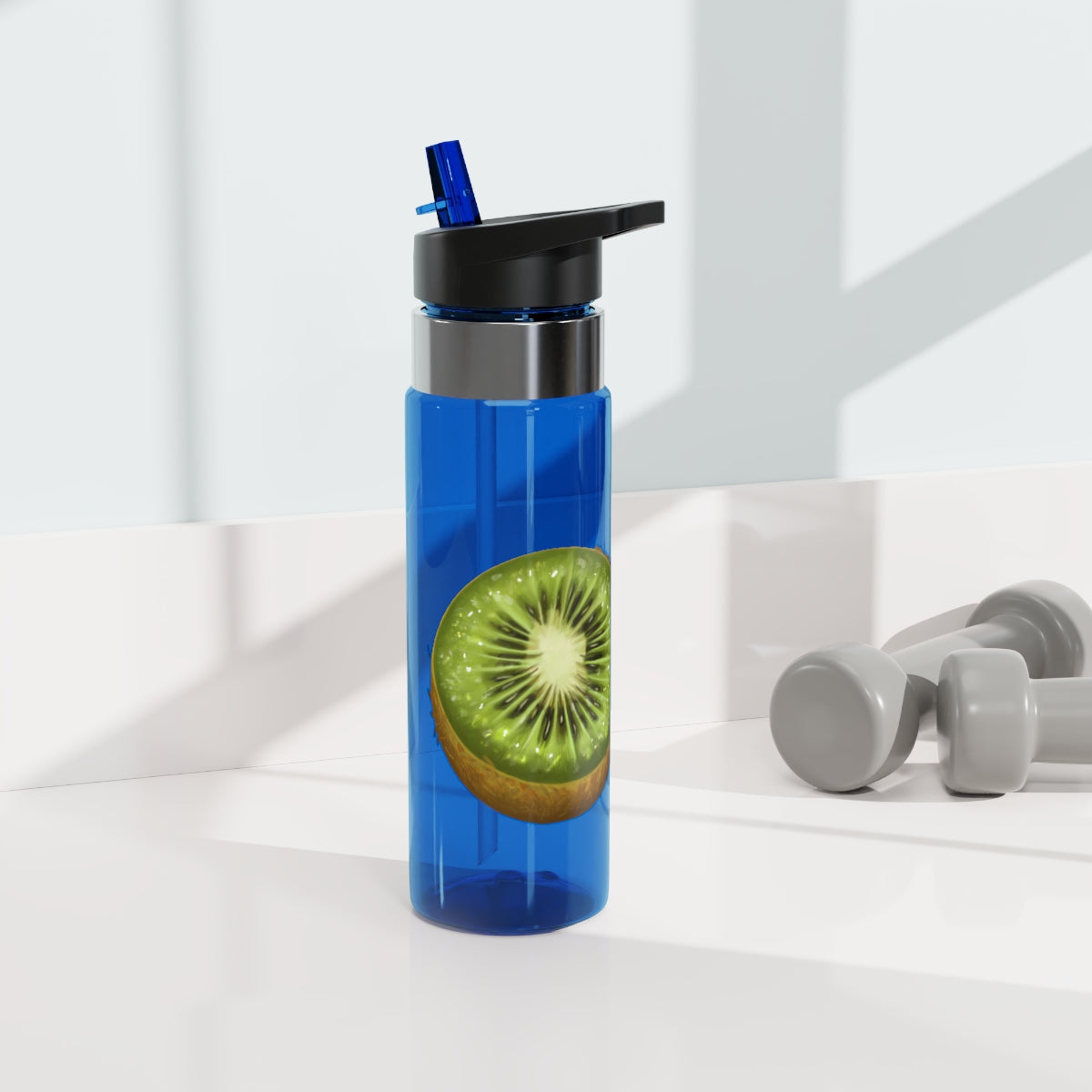 Kiwi Kensington Tritan™ Sport Bottle in vibrant colors with a carabiner hook, showcasing its durable design and spill-resistant lid.