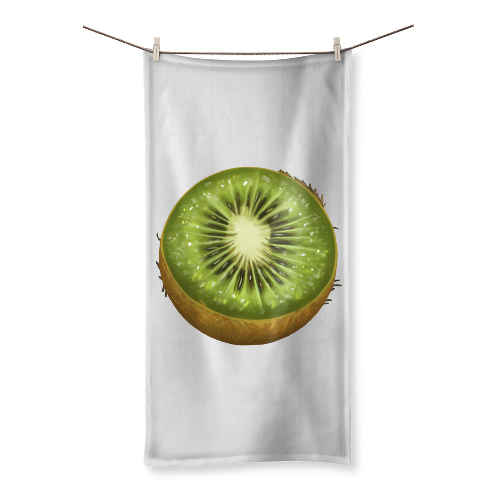 Kiwi Sublimation All Over Towel showcasing vibrant sublimation print on one side and soft cotton backing on the other.