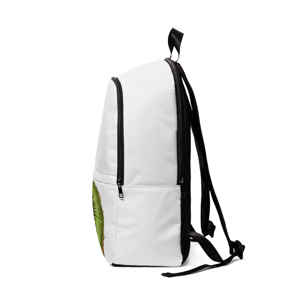 Kiwi Unisex Fabric Backpack in soft nylon, featuring adjustable straps and a padded back panel, perfect for school and travel.