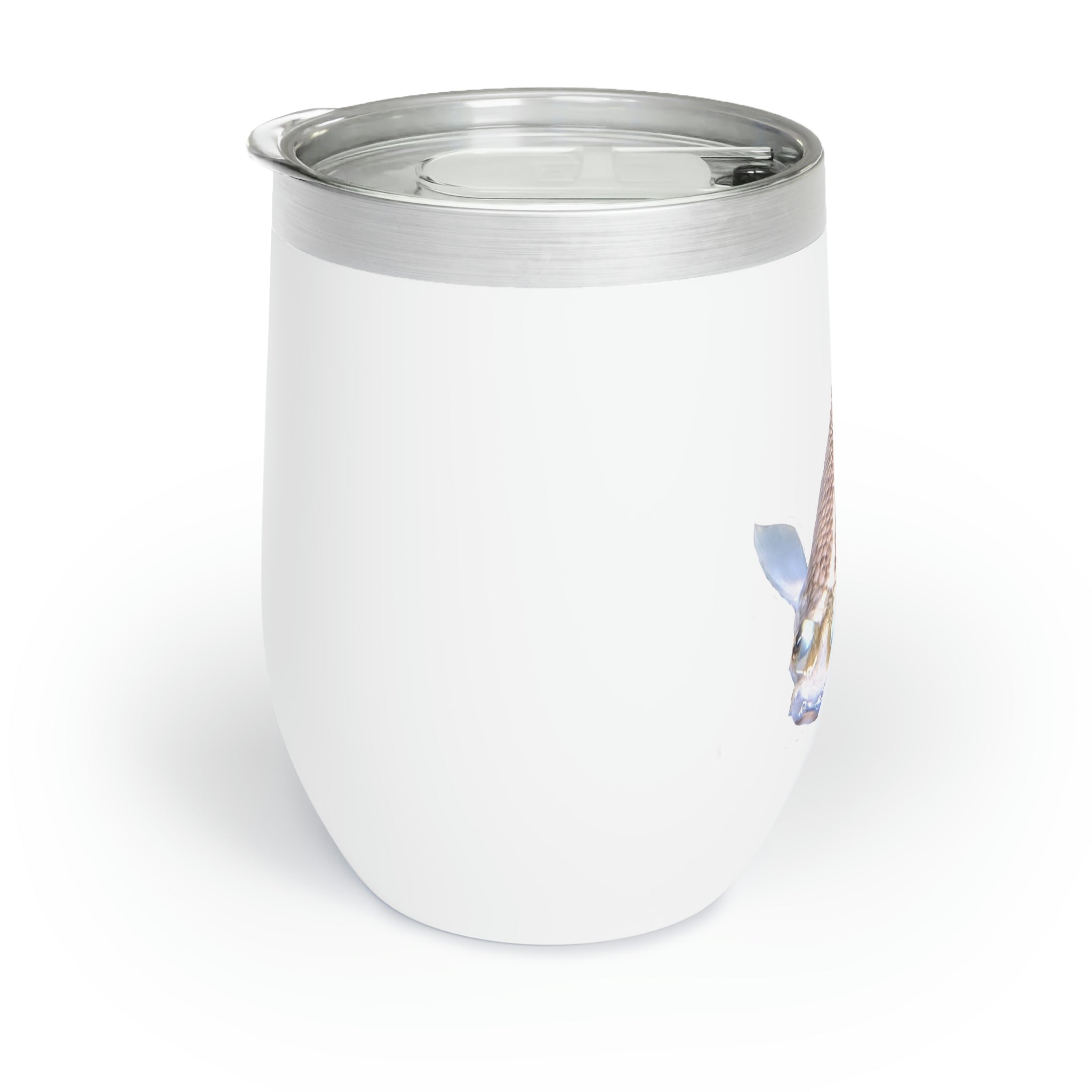 Koi Fish Chill Wine Tumbler showcasing a vibrant Koi fish design on a stainless steel body, perfect for wine lovers.
