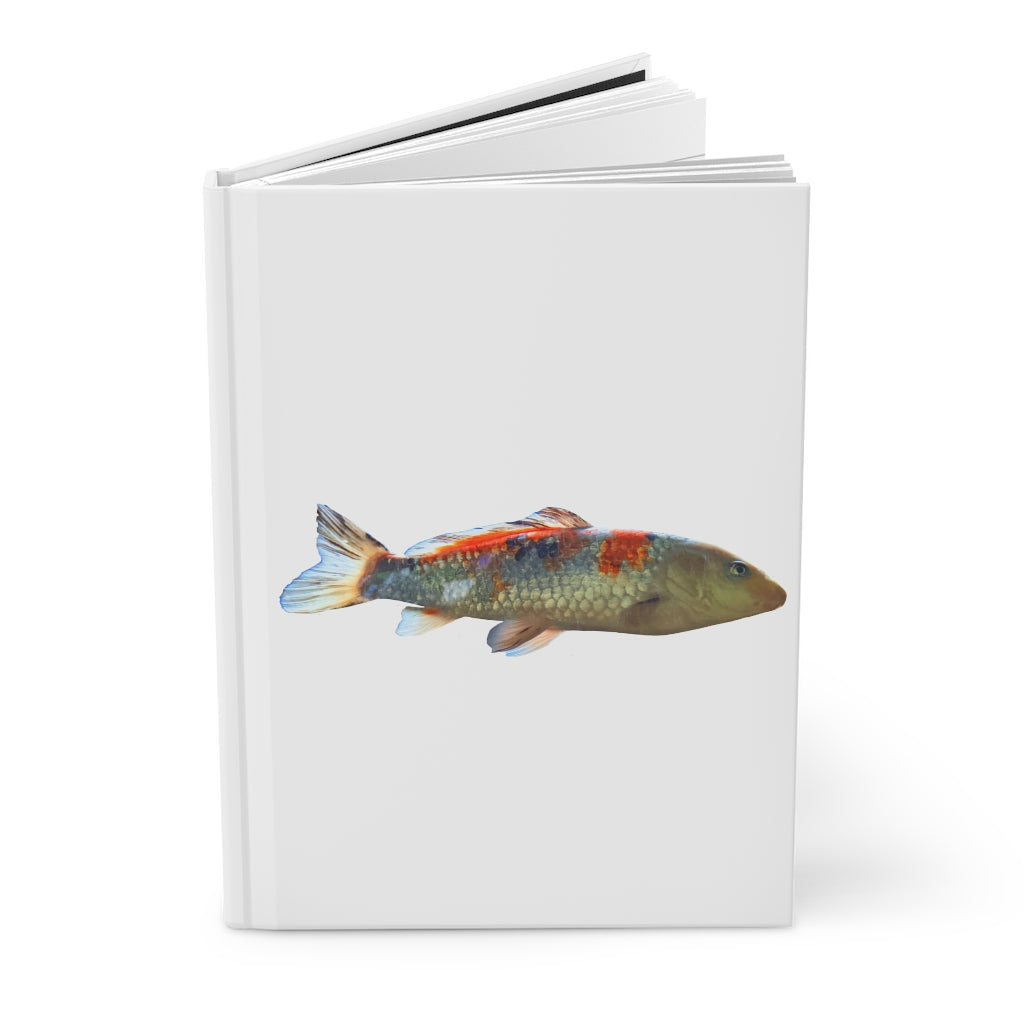 Koi Fish Hardcover Journal with matte finish, featuring a vibrant koi fish design on the cover and lined pages inside.