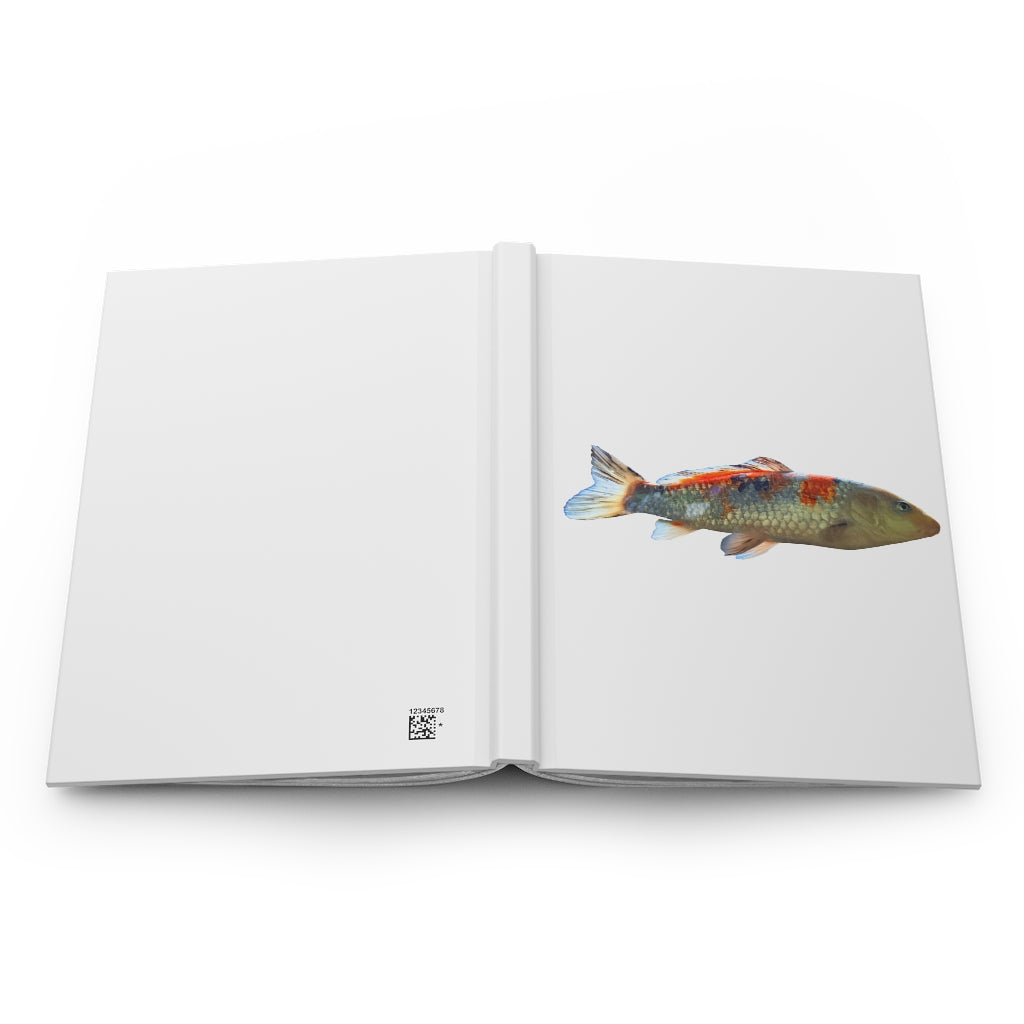 Koi Fish Hardcover Journal with matte finish, featuring a vibrant koi fish design on the cover and lined pages inside.