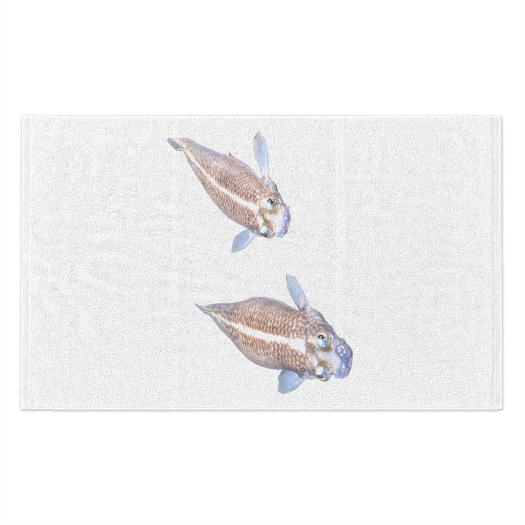 Koi Fish Rally Towel featuring vibrant koi design, soft cotton and polyester materials, measuring 11x18 inches.