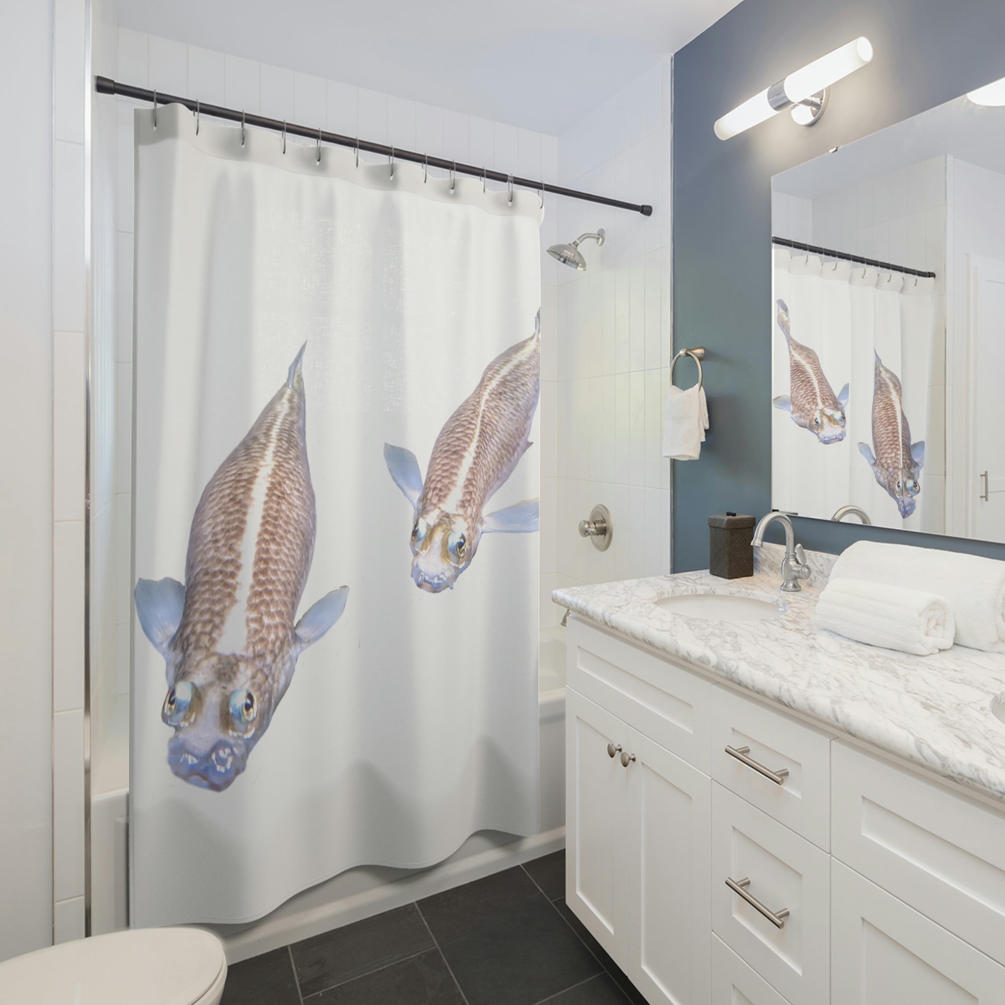 Koi Fish Shower Curtain featuring vibrant colors and intricate designs, perfect for enhancing bathroom decor.