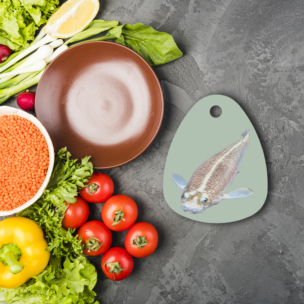 Koi Fish Sublimation Glass Cutting Board with a unique water droplet shape, featuring vibrant customizable designs.