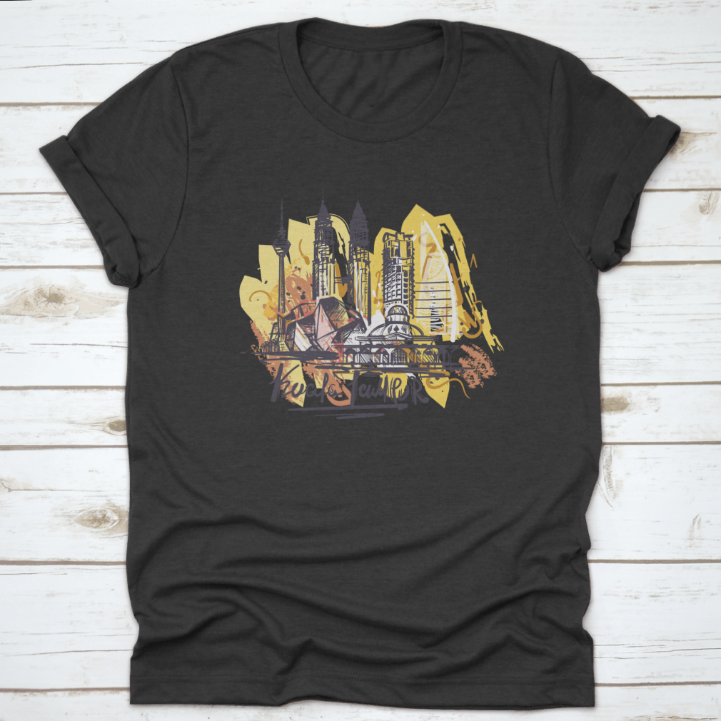 Kuala Lumpur Abstract Travel Destination Building Tower tee, showcasing a stylish design made from 100% cotton, perfect for travel lovers.