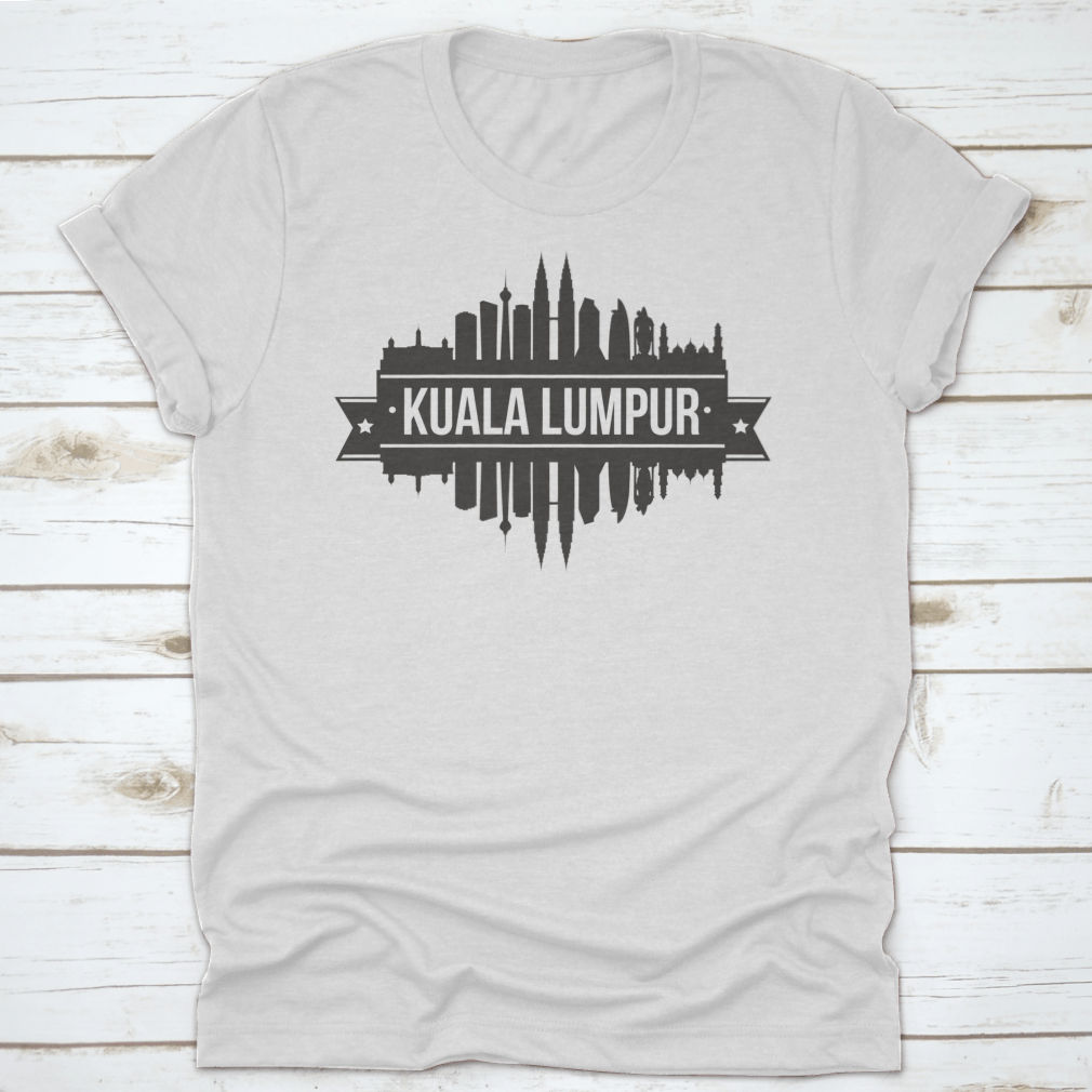 Kuala Lumpur skyline silhouette stamp design on fabric, showcasing iconic city architecture.