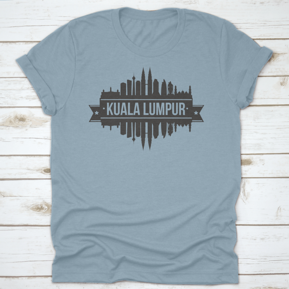 Kuala Lumpur skyline silhouette stamp design on fabric, showcasing iconic city architecture.