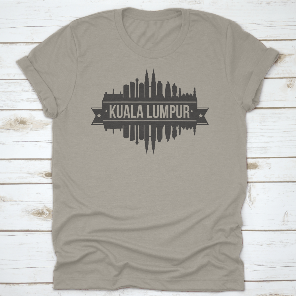 Kuala Lumpur skyline silhouette stamp design on fabric, showcasing iconic city architecture.