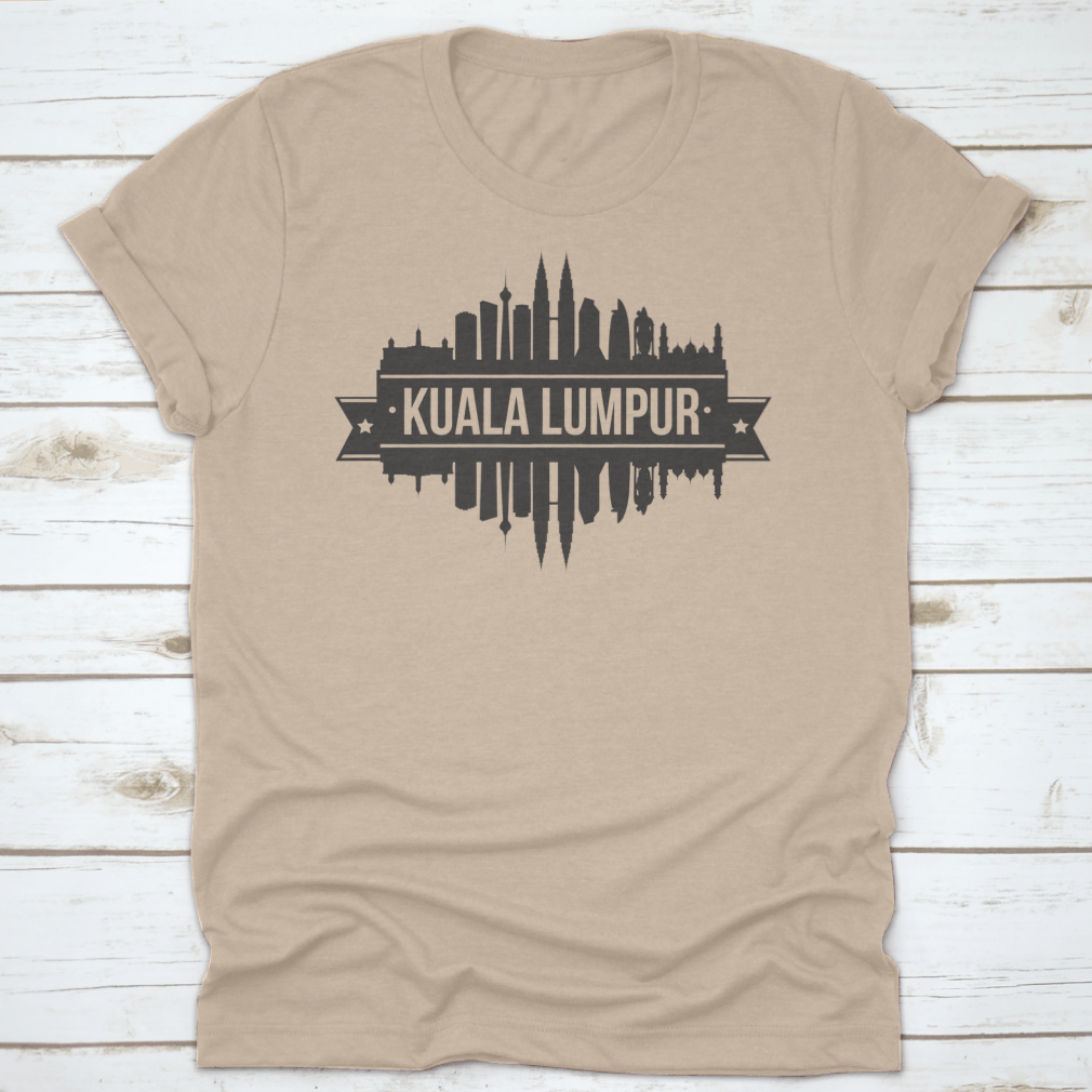 Kuala Lumpur skyline silhouette stamp design on fabric, showcasing iconic city architecture.
