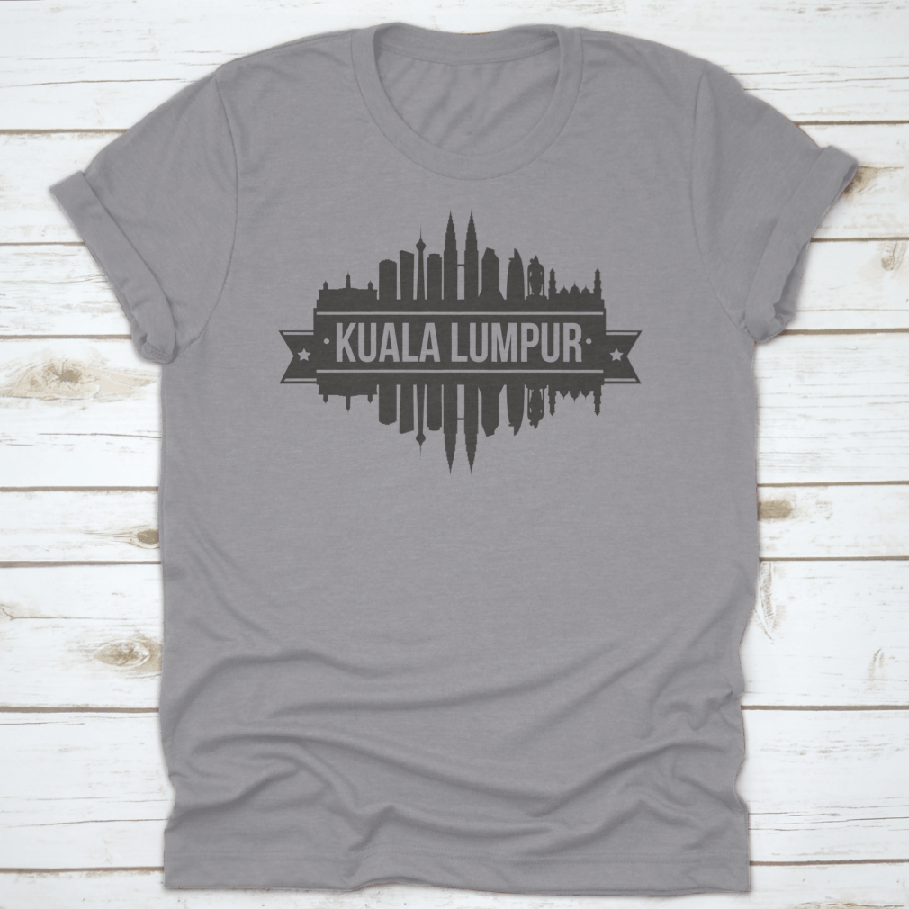 Kuala Lumpur skyline silhouette stamp design on fabric, showcasing iconic city architecture.