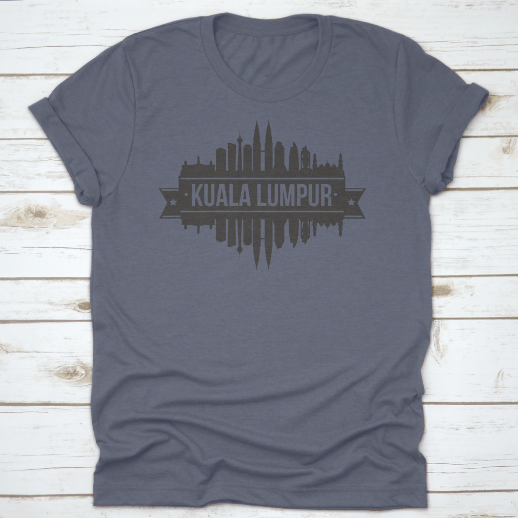 Kuala Lumpur skyline silhouette stamp design on fabric, showcasing iconic city architecture.