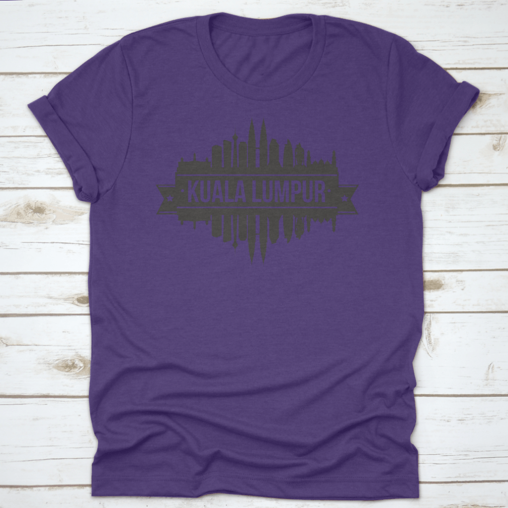 Kuala Lumpur skyline silhouette stamp design on fabric, showcasing iconic city architecture.
