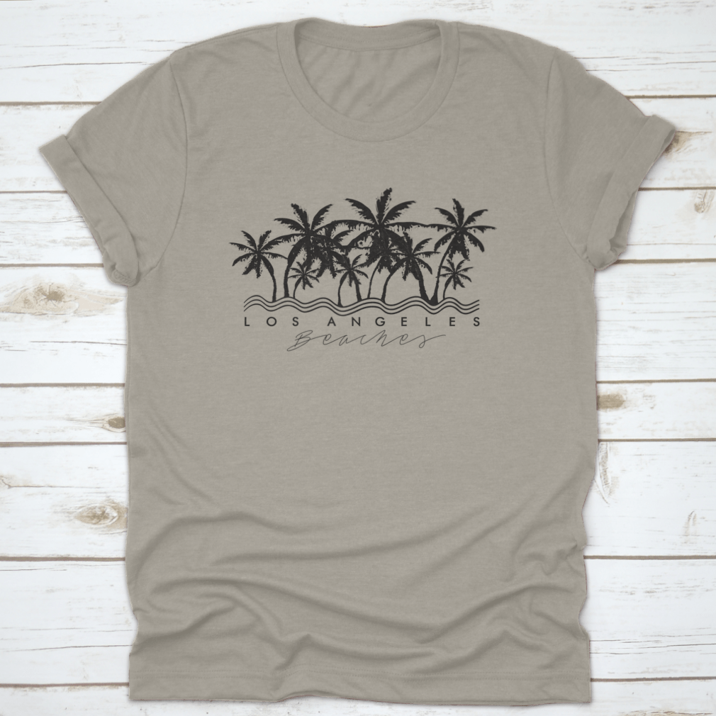 La Beaches and Palm Tree Vector T-shirt featuring a vibrant beach design, perfect for casual wear.