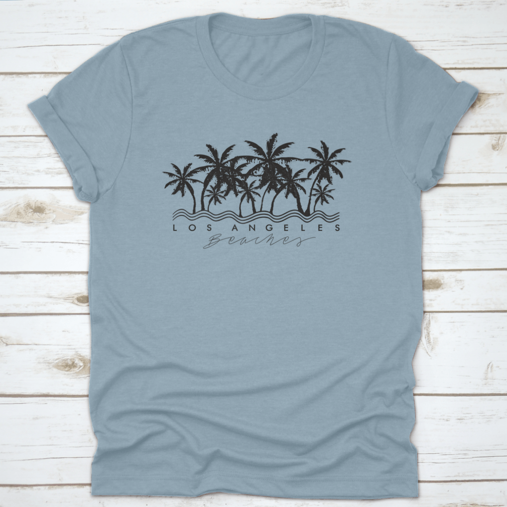La Beaches and Palm Tree Vector T-shirt featuring a vibrant beach design, perfect for casual wear.