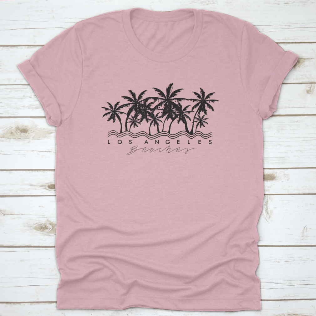 La Beaches and Palm Tree Vector T-shirt featuring a vibrant beach design, perfect for casual wear.