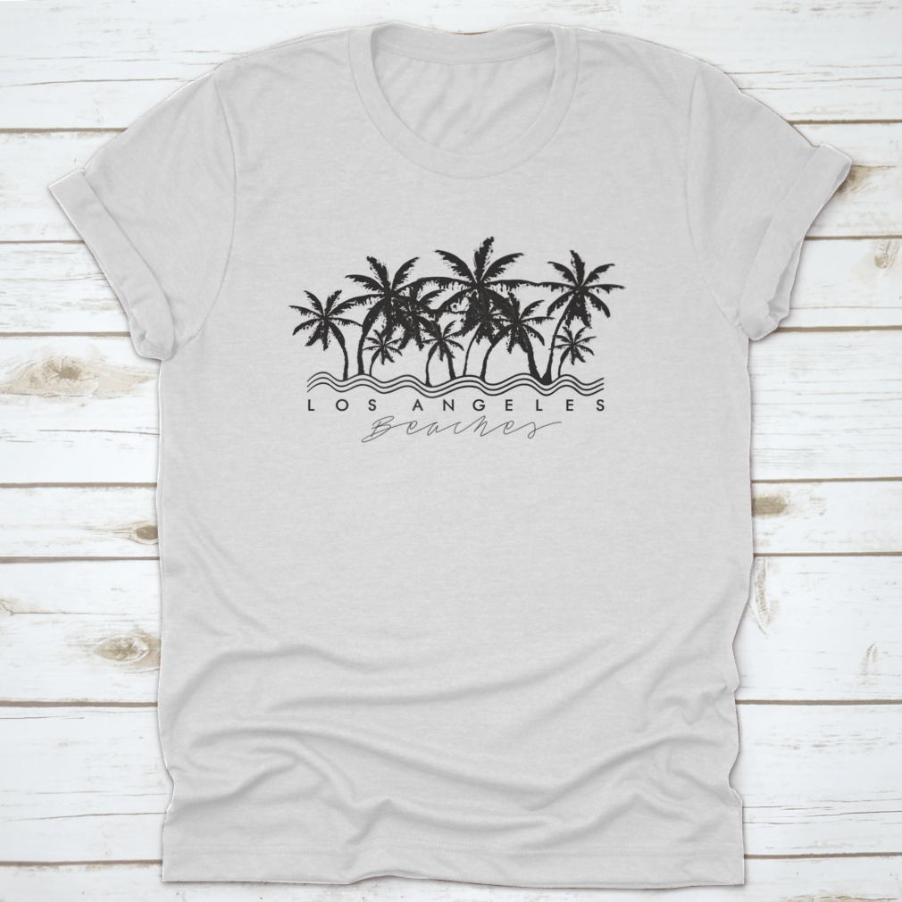 La Beaches and Palm Tree Vector T-shirt featuring a vibrant beach design, perfect for casual wear.