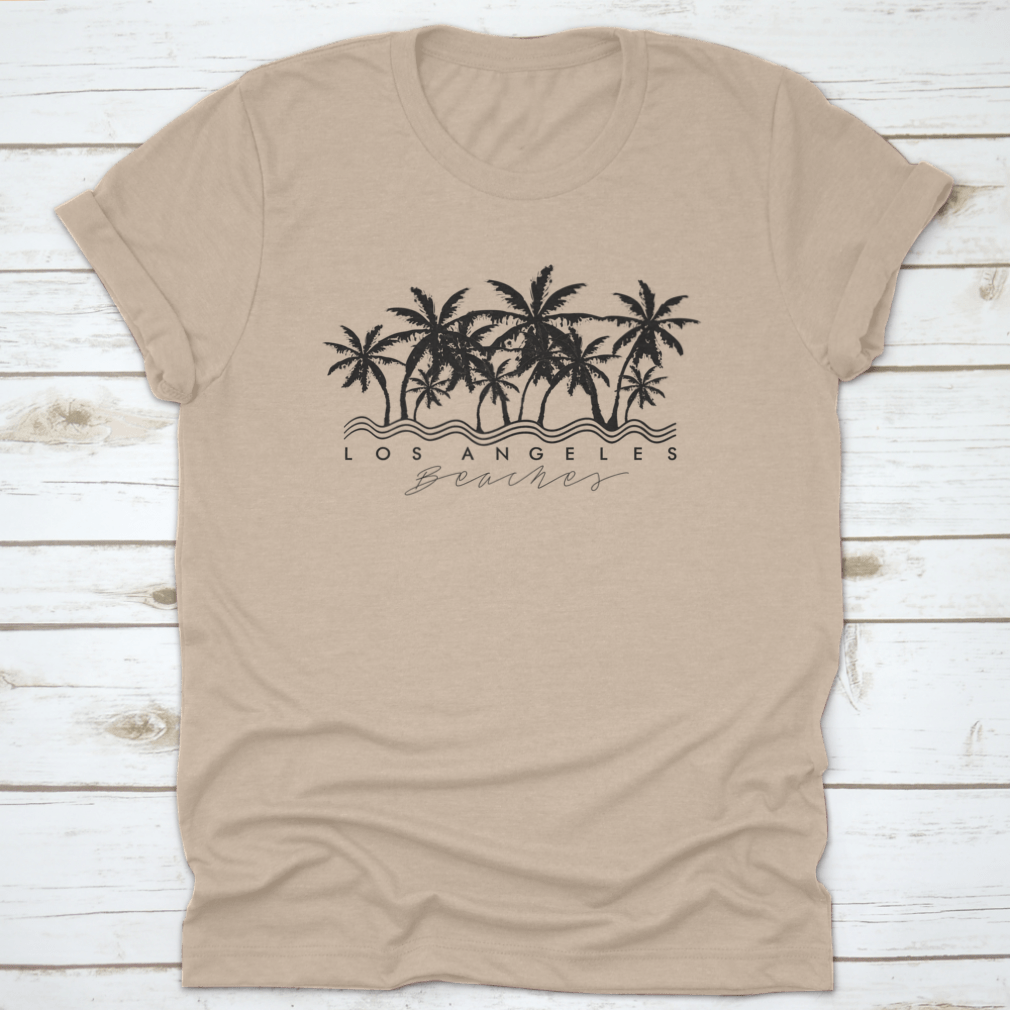 La Beaches and Palm Tree Vector T-shirt featuring a vibrant beach design, perfect for casual wear.