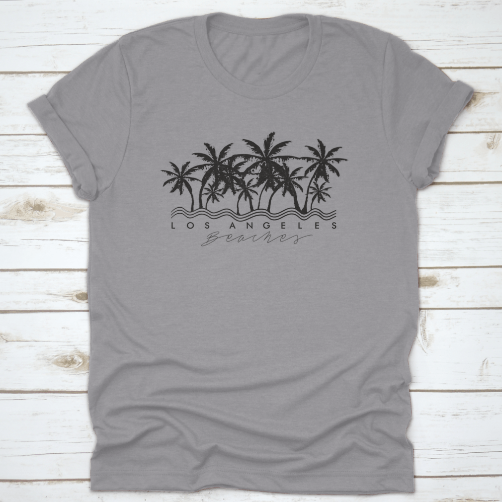 La Beaches and Palm Tree Vector T-shirt featuring a vibrant beach design, perfect for casual wear.