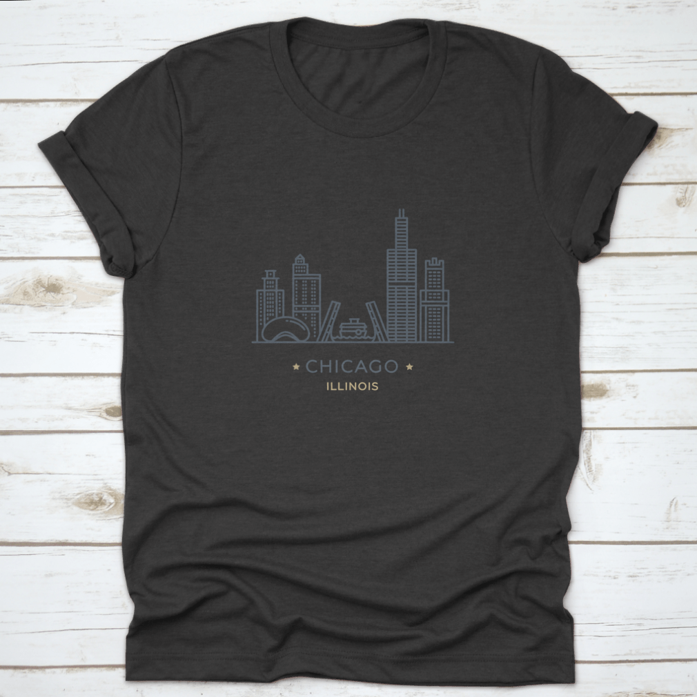 Landscape Linear Banner featuring the iconic skyline of Chicago, Illinois, designed with a minimalist line art style on a soft cotton fabric.