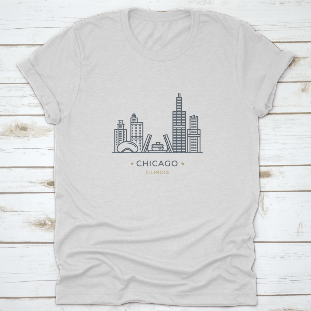 Landscape Linear Banner featuring the iconic skyline of Chicago, Illinois, designed with a minimalist line art style on a soft cotton fabric.