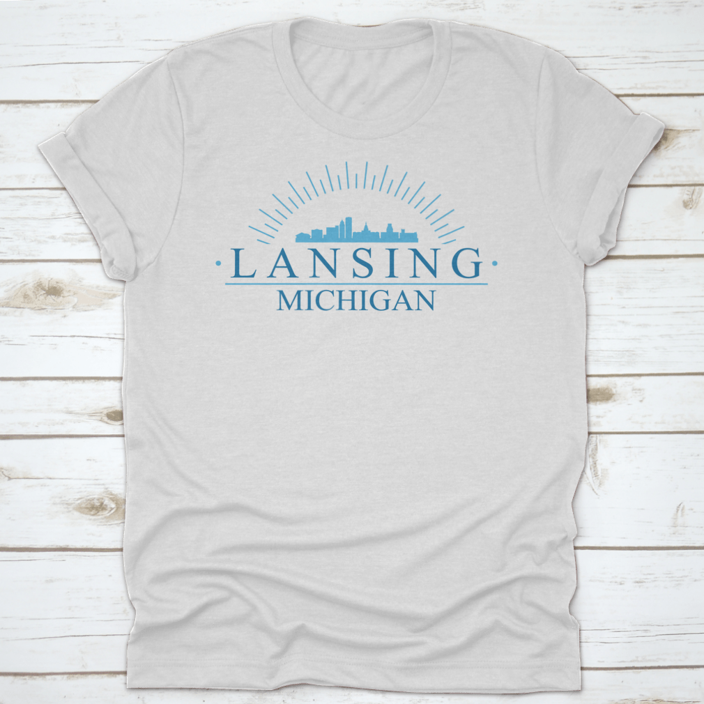 Lansing Michigan City Skyline Silhouette Vector Design on a comfortable cotton fabric, showcasing the city's iconic skyline.