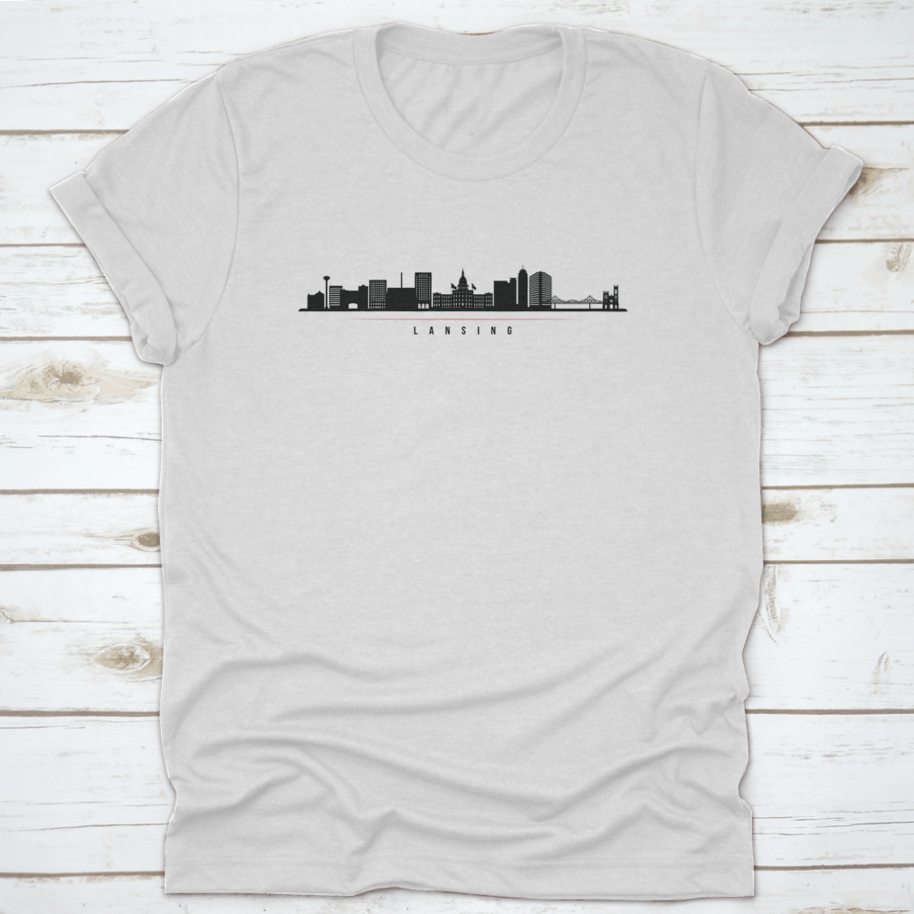 Lansing Skyline Horizontal Banner featuring a black and white silhouette of the city skyline, elegantly displayed.