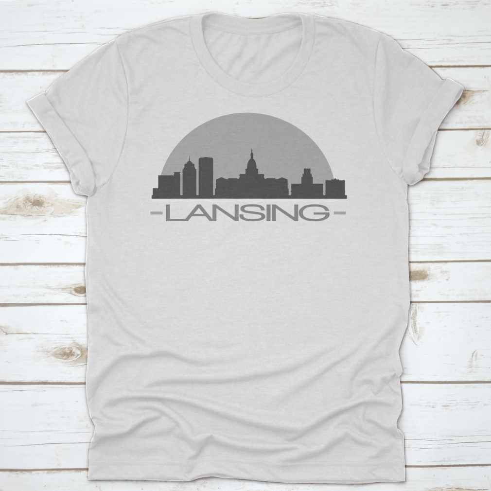 Lansing Skyline Silhouette design featuring iconic city buildings in a stylish vector format.